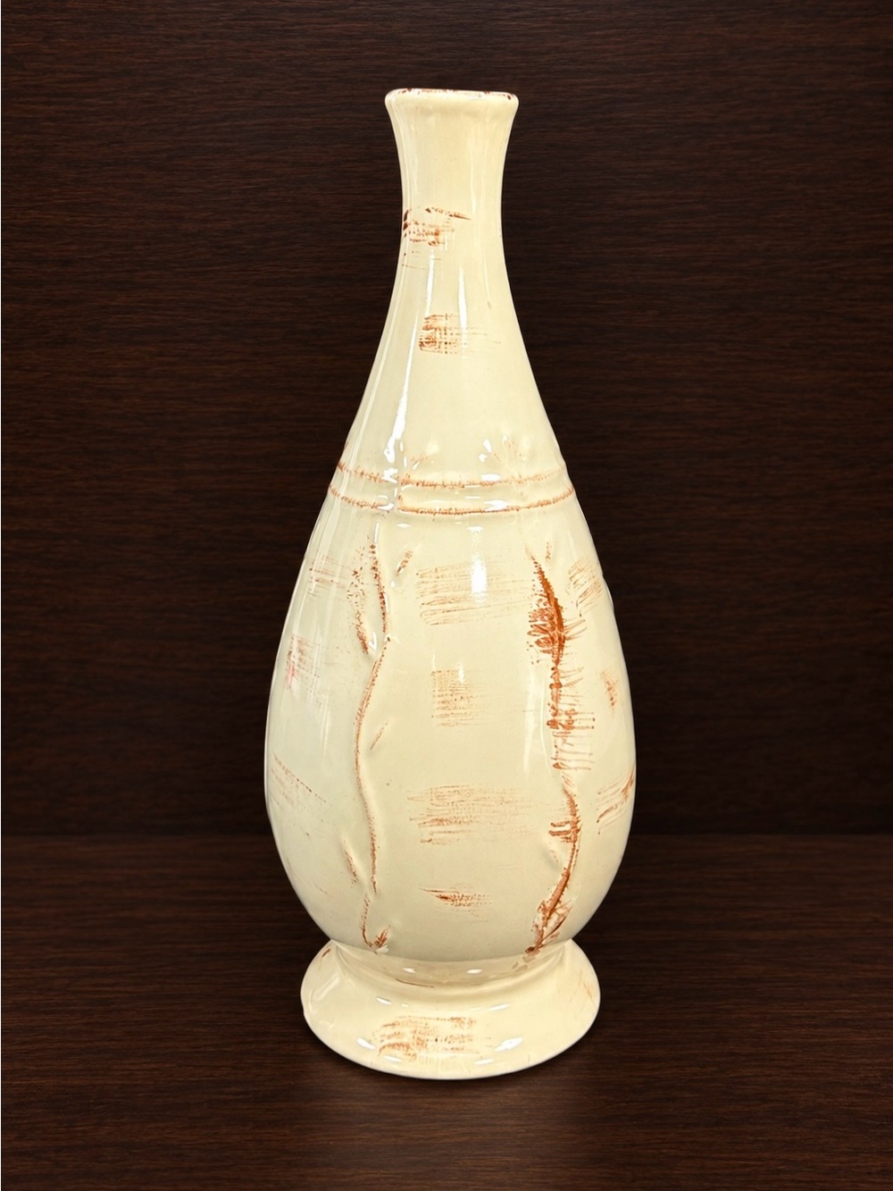 Vintage Nantucket Cream Brown Distressed Ceramic Vase Tall 11” Footed Decor